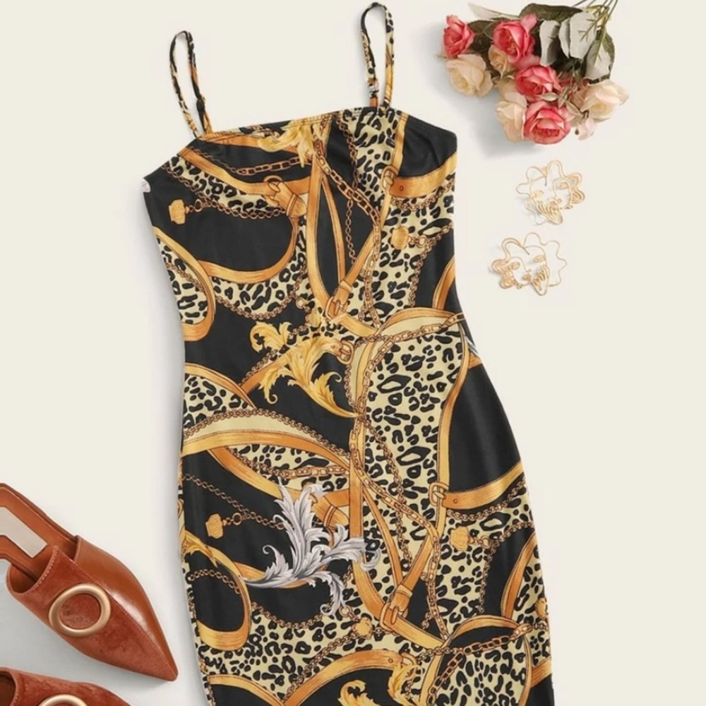 Plus Size Chain Print Slip Dress